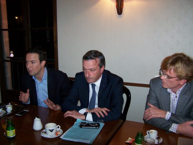 Le trio de droite, de gauche à droite, Marc Fesneau (Modem), Phlippe Vigier (UDI), Guillaume Peltier (LR)