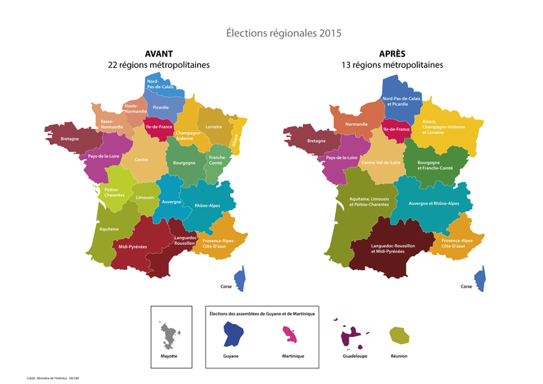 Resultado de imagen de L'ANCIENNE ET LA NOUVELLE carte de france des  rÃ©gions