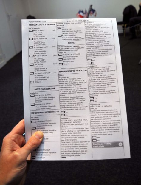Un bulletin de vote pour les élections américaines.