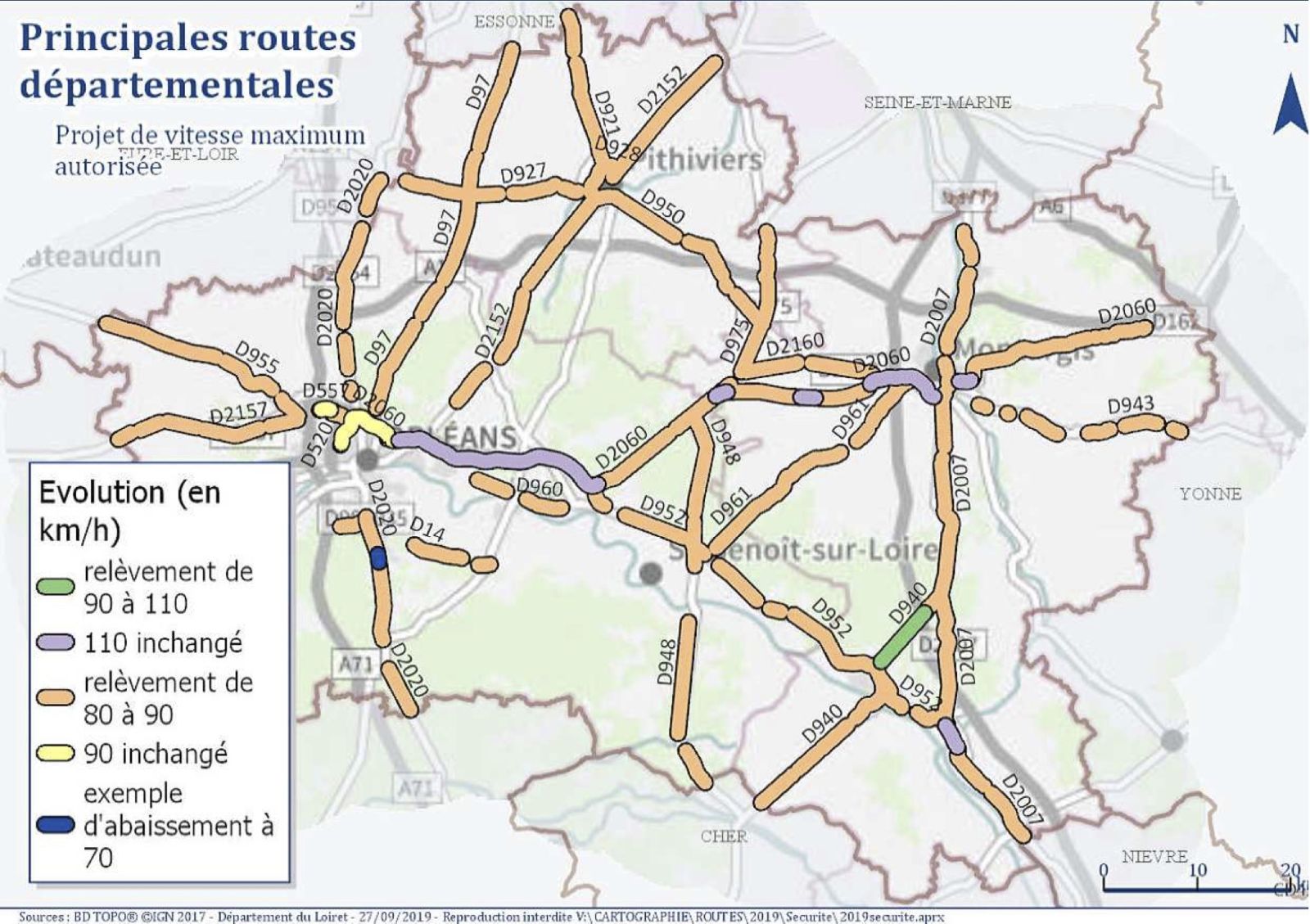 Le Département du Loiret propose le retour aux 90 km/h sur la routes
