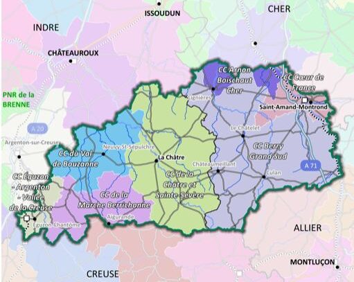 Le périmètre du futur PNR Sud Berry (cartographie Rouge Vif Territoires)